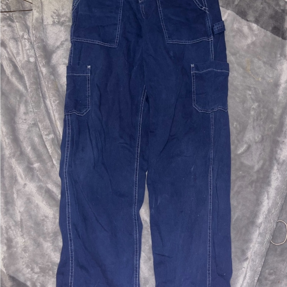 Garage blue carpenter Cargo jeans with White Stitching